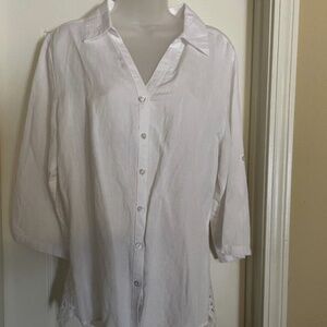 APPRAISAL WHITE BLOUSE WITH CUTOUTS AND EMBROIDERY, Sz L, NWOT